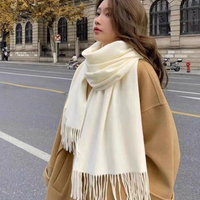 加厚純色仿羊絨圍巾女冬季羊毛圍巾百搭韓版披肩男秋冬白色圍巾【北歐居家生活】