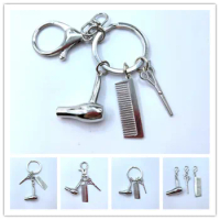 Decorative Keychains Hairdressers Gift Comb Scissors Hair Dryer Car-styling Interior Accessories Car Key Rings Keyring 1pcs