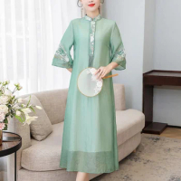 Chinese Dress Qipao Woman Dress 2020 Spring Summer Cheongsam Tang Suit Long Robe Vintage Femme Vietnam Traditional Dress 10161