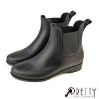 【Pretty】女款台灣製 切爾西 防水 短靴 雨靴 雨鞋(黑色)