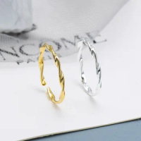S925 Sterling Silver Fashion Simple Female Twist Ring Opening Gold Color Finger Ring