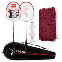 2 Player Badminton Racquets Set With 3 Shuttlecocks Carrying Bag and Badminton Net Family Recreation Games Badminton Racket