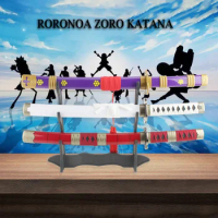 3-Pcs Anime Cosplay Wood Swords 60CM/23.6 Inch Zoro Katana Cosplay Wooden Sword Enma Purple Original Pattern