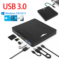 Portable USB 3.0 External CD DVD Writer Drive Free Plug and Play DVD CD Burner Reader Player with SD/TF Ports For PC Laptop