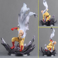 25cm Anime One Punch Man Figure Kneeling Battle Damaged Battle Scene PVC Model Action Figure Model Doll Collectible Figure Gift