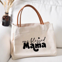 One Blessed Mama Heart Women Canvas Mom Grandma Nana Mimi Gigi Gift for Mother's Day Baby Shower Beach Travel Customize Tote Bag
