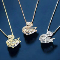 Swan Necklace for Women, Cubic Zirconia Pendant Chain, Minimalist Luxury Jewelry, Trendy Cute Gift f