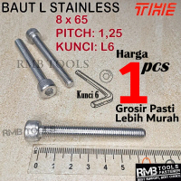 Baut L M8x65 Cap Stainless SUS 304 Grade A2-70 Kunci L6 Pitch 1.25 M8