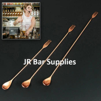 1PCS Stainless Steel Trident Bar Spoon Cocktail Mixing Spoon with Fork Cocktail Drink Mixer 30cm/40cm/50cm-Copper Plating