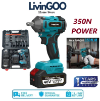 Cordless Impact Wrench Driver Sockets Fast Charger 350N.m Max Torque 48V Battery