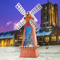 圣誕風車圣誕裝飾品飄雪風車大型場景布置道具圣誕飄雪轉動風車