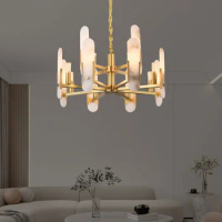 Light Luxury Copper Marble Chandelier Living Room Bedroom Book Dining Room Advanced Zen Lamp