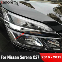 For Nissan Serena C27 2016-2017 2018 2019 Chrome Car Front Head Light Lamp Eyebrow Cover Trim Headlight Eyelid Strip Accessories