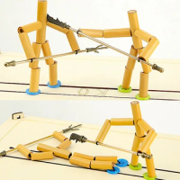DIY Small Bamboo Man Two Player Battle Fun Interactive Party Games Educational Toy Desktop Thread Puppet Games Competition