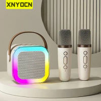 Xnyocn K12 Karaoke Machine Portable Bluetooth Compatible 5.3 PA Speaker System with 2 Wireless Microphones Home Family Singing