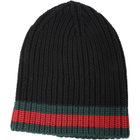 GUCCI Web 綠紅綠條紋粗針織羊毛帽(黑色)