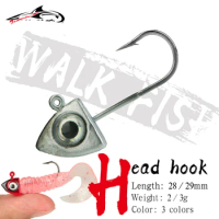 WALK FISH 5PCS/Lot Fishing Hook Head Hook 3 Colors 3D Eyes Jig Head Barbed Hook Mustad Jigging Hook Fishing Hooks Bass Fishing