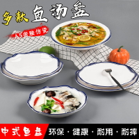 藍邊密胺深盤大湯盤商用創意小龍蝦盤子餐廳飯店塑料圓形菜盤餐具