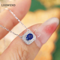 LUOWEND 18K White Gold Necklace Shiny Real Natural Sapphire Gemstone Necklace for Women Birthday Gift High Diamond Jewelry
