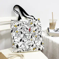New Anime Snoopy Canvas Handbag Kawaii Cartoon Students Girls Casual Large Capacity Outfit Book Tote Bag Pouch Birthday Gifts