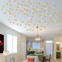 50pcs per set Acrylic Crystal Star Ceiling Decor Star Shape Acrylic Ceiling Wall Mirror Sticker