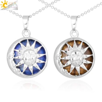 CSJA New Design Necklaces &amp; Pendants Sun Moon Pendant with Necklace Natural Stones 16 Colors Choice Healing Balance Jewelry F372