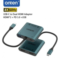 Onten Type-C (USB-C) to Dual HDMI 4K@60Hz Adapter with PD 3.0 OTN-9175K