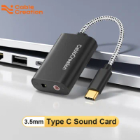 CableCreation USB Type C External Sound Card Type C to 3.5mm Audio Jack Stereo DAC 2 IN 1 USB C Microphone Adapter for Laptop