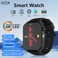 4G 64GB Smart Watch Man SIM Card APP Android Dual Camera 1.99" Screen LTE Smartwatch Google Play Store Game GPS Video Music KOM3