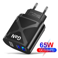 65W GaN USB Charger QC3.0 PD Fast Charging Mobile Phone Charger Universal Smart Gan Chargers for iPhone Samsung Xiaomi Huawei