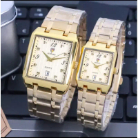 Jam Tangan Couple Leopard Original Terbaru Stainless Steel Tanggal Aktif Free Bok Quartz Pria Watche