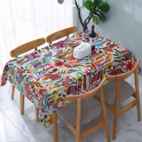 Mexican Otomi Fabric Mexico Art Tablecloth Rectangular Elastic Fitted Oilproof Flowers Mexico Table Cover Cloth for Kitchen