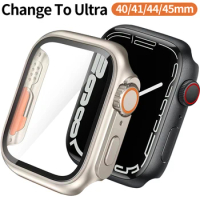 Glass+Cover for Apple Watch SE/6/5/4 44mm 40mm Case Bumper Change to Ultra Screen Protector Cover for iWatch 8/7 45mm 41mm Case