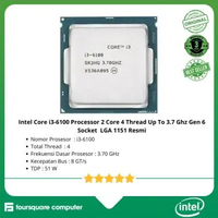 Intel Core i3-6100 Processor 2 Core 4 Thread Up To 3.7 Ghz Gen 6 Socket LGA 1151 Resmi