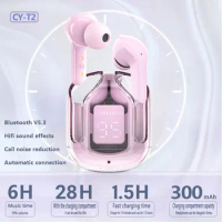 J100A Wireless Bluetooth Headset Transparent ENC Headphones LED Power Digital Display Stereo Sound Earphones for Sports Working