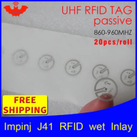 UHF RFID tag sticker Impinj J41 wet inlay 915m868 860-960mhz Higgs3 EPC 6C 20pcs free shipping self-adhesive passive RFID label
