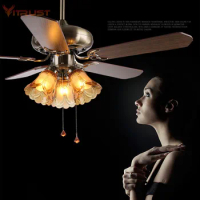 Vintage wooden ceiling fans with light kits Dining room ceiling pendant fan lamp with remote control 42inch 52inch
