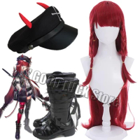 Games Arknights Operator Vigna Cosplay Hair Wigs Black Horns Hat Animes Red Bean Shoes Boots All Hallow's Day Vigna Accessories