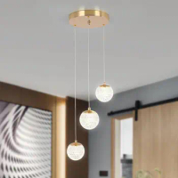 Gold Crystal Pendant Lights 5000k Daylight White,3-Light Mini Led Modern Brushed Brass Light Fixtures Ceiling Hanging, Glass