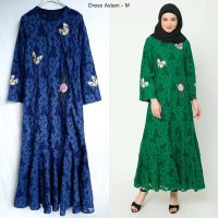Gamis Dress Maxi Muslim Pesta Motif Bunga Ceruty Brokat Kombinasi Astani by Kamilaa Itang Yunasz
