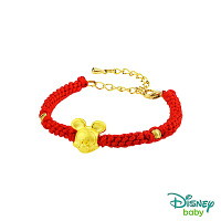 Disney迪士尼金飾 黃金編織手鍊-平安結米奇款-鮮紅