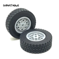 Smartable Technical Wheel 43.2X18 with Tire 62.4x20 Silver Plated Rims Part Building Block Toys Compatible 32019+86652 4pcs/set