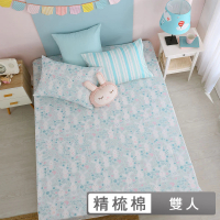 【HongYew 鴻宇】300織美國棉 床包枕套組-眠眠兔 藍(雙人)