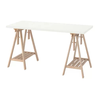 LAGKAPTEN/MITTBACK 書桌/工作桌, 白色/樺木, 140 x 60 公分
