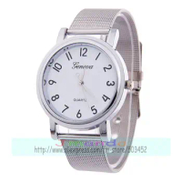 100pcs/lot fashion geneva brand silver mesh belt alloy watch for unisex wrap quartz casual mesh wrist watches wholesale clock