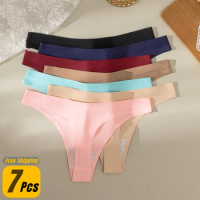 7Pcs/Set Women's Thongs Seamless Panties for Women Solid Ice Silk Underwear Female Sexy T-back G Strings Thongs 7 Pieces Pack