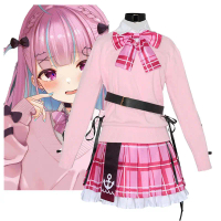 VTuber Hololive YouTuber มินาโตะ Aqua Debu คอสเพลย์อะนิเมะสีชมพูเสื้อกันหนาวเสื้อกระโปรง JK ฮาโลวีน 