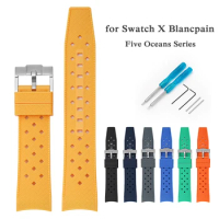 Rubber Silicone Strap for Swatch X Blancpain for Fifty Fathoms Men Women Curved End Waterproof Sport Five Ocean Watch Band 22mm