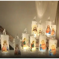 Jesus Virgin Christ Lamp Romantic Tealight Electronic Flameless LED Devotional Prayer Candles Light Religious Decoration