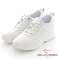 【CUMAR】車菱格彈力鞋帶內增高休閒鞋-白